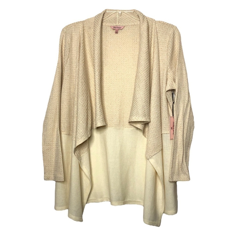 Nwt - Juicy Couture Cream & Gold “Lounging in Lilac” Open Cardigan - Size Large